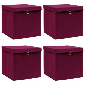 Storage Boxes with Lids 4 pcs Dark Red 12.6"x12.6"x12.6" Fabric