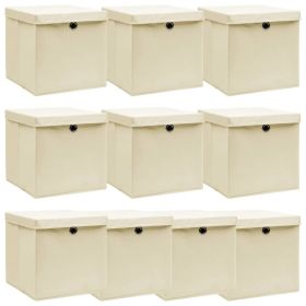 Storage Boxes with Lid 10 pcs Cream 12.6"x12.6"x12.6" Fabric