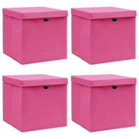 Storage Boxes with Lids 4 pcs Pink 12.6"x12.6"x12.6" Fabric