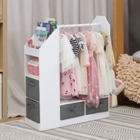 Children's Clothing Storage Racks, Clothing Racks, Children's Wardrobes, Open Hanging Wardrobes With Mirrors (Color: White)