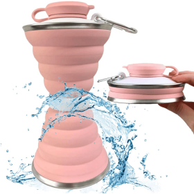 Foldable Water Bottle; Camping Mug With Snap; Reusable Silicone Foldable Leak-Proof Portable Sports Travel Water Bottle For Outdoor; Travel Gym H (Color: pink)