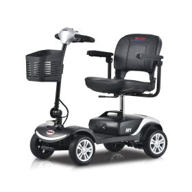 Four wheels Compact Travel Foldable Outdoor Electric Power Mobility Scooter for Adult with LED Lights (Color: Silver)