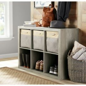 6 cube storage boxes; bookshelves; display cabinets; storage cabinets (Material: Particle Board, Medium Density Fiberboard, Color: Rustic Gray)