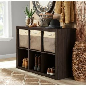 6 cube storage boxes; bookshelves; display cabinets; storage cabinets (Material: Particle Board, Medium Density Fiberboard, Color: Tobacco Oak)