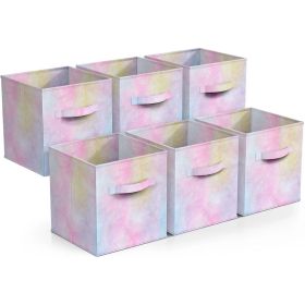 Colorful Cube Storage Bins, Set of 6 Foldable Collapsible Storage Box with Handles, 11" Fabric Storage Cubes Organizers for Shelves, Pink (Color: A-pink)