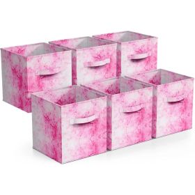 Colorful Cube Storage Bins, Set of 6 Foldable Collapsible Storage Box with Handles, 11" Fabric Storage Cubes Organizers for Shelves, Pink (Color: B-pink)