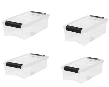 (2 pack)5.8 Qt. Plastic Storage Bins with Lids, Clear, Latching, Stackable, Totes (Pack Size: 4 Pack)