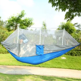 2 Persons Hammock 600LBS Max Load with Mosquito Net Outdoor Hiking Camping Hommock Portable Nylon Swing Hanging Bed (Color: grey)