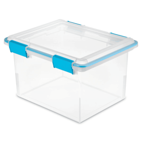 32 Quart Gasket Box, Weather-Resistant Clear Storage Bin with Lid, Blue (Pack Size: 4 Pack)