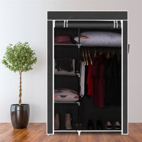 64in Portable Closet Storage Organizer Wardrobe Clothes Rack with Shelves Black (Option: as picture)