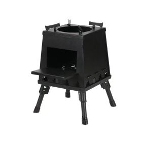 1 Portable Folding Wood Stove, Suitable for Camping and Outdoor Barbecue - Durable Iron, No Need to Light Fire (Color: Black)